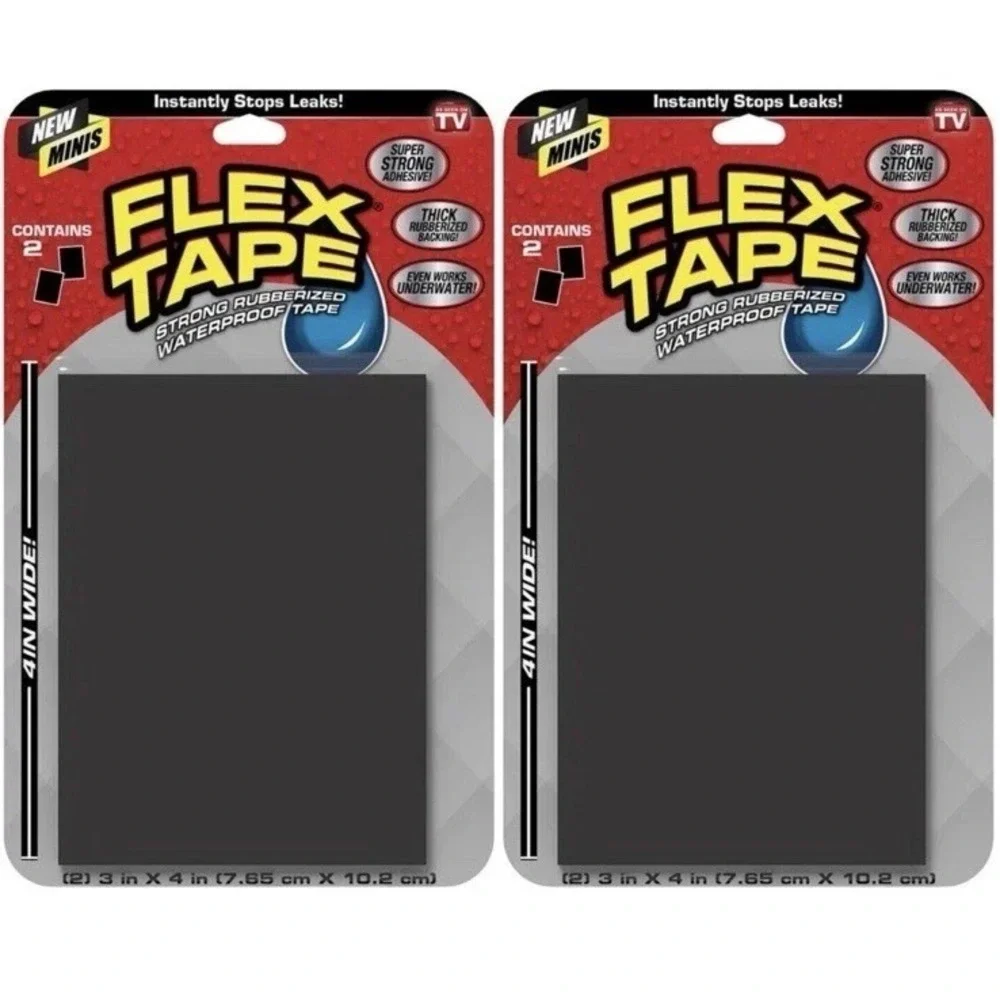 8 pack of Flex Tape 3‎ in. W x 4 in. L (2 Pk) BLK W/proof Repair Seal TFSBLKMINI